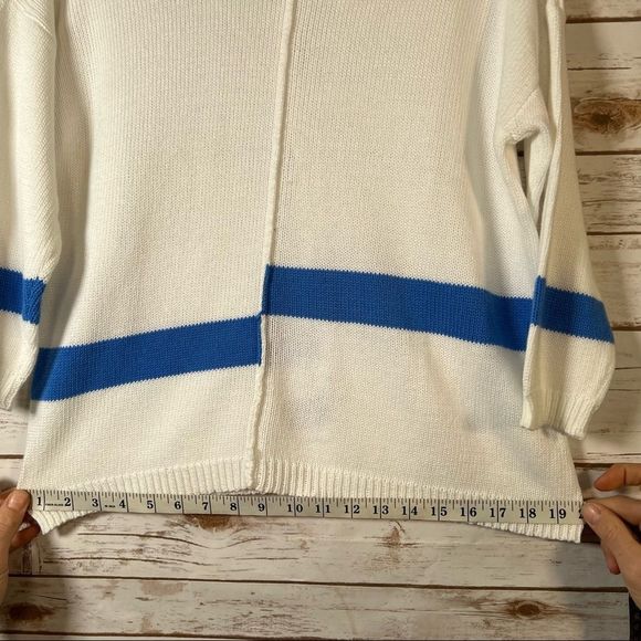 Parkhurst White With Blue Colour Blocking Pullover Sweater | Size Medium - Picture 2 of 10